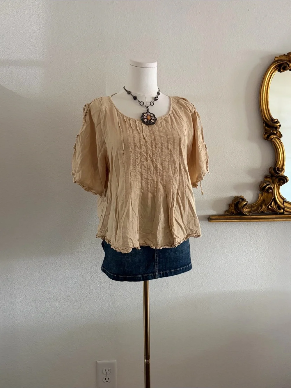 Free People Beige flowy Peasant Top
